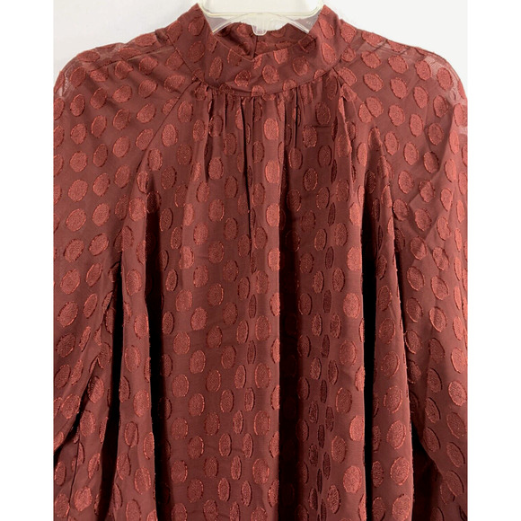 Dr2 Womens‎ Top XS Burgundy Red Polka Dot Flowy Hi Low Career Blouse - Picture 3 of 13